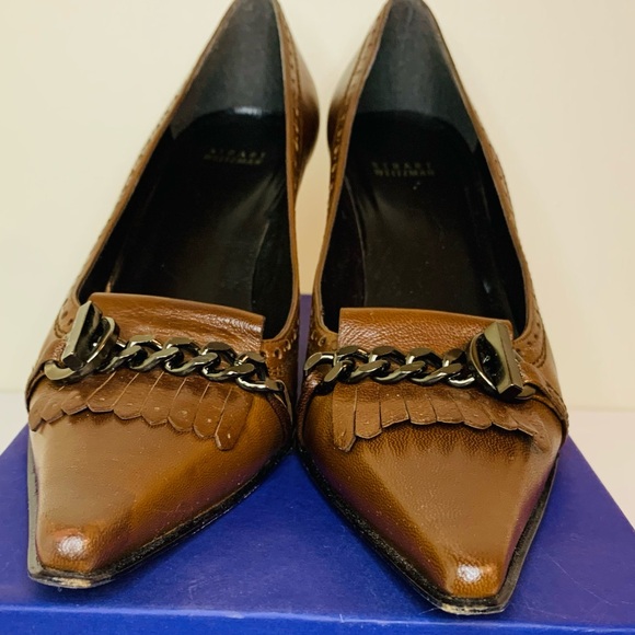 Vintage Stuart Weitzman Kilt Rye Pebble Leather Cognac Brown Oxford Pump SZ 10! - Picture 8 of 12